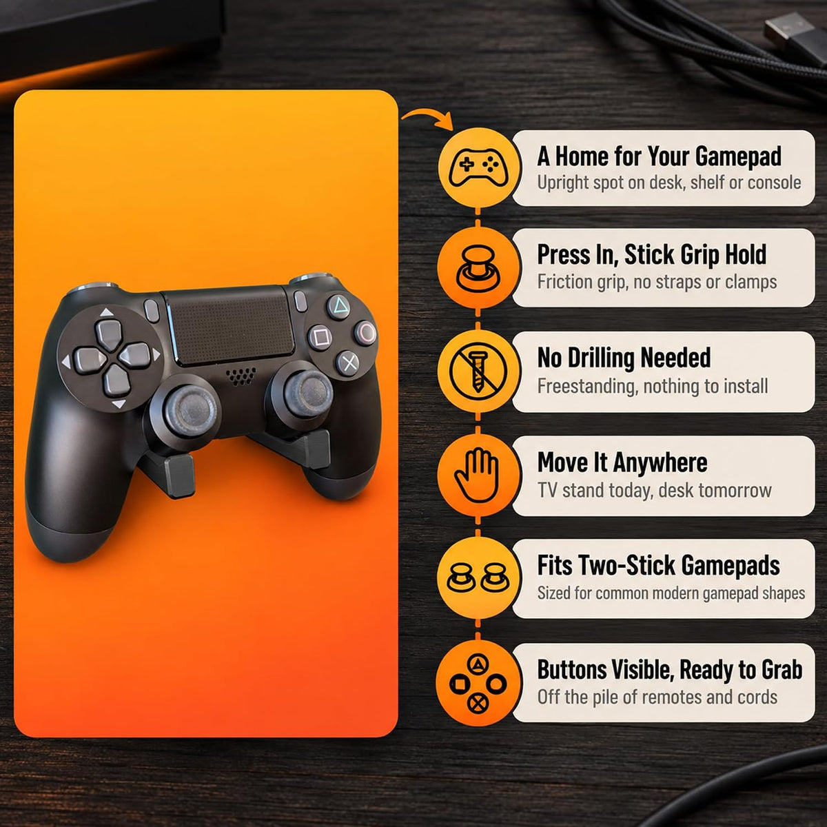SplashNColor Gaming Controller Stand Holder Compatible with Dual Analog Gamepads – Freestanding Analog Grip Display | Desk Shelf Organizer for Console Accessories and Game Room Storage - Image 7
