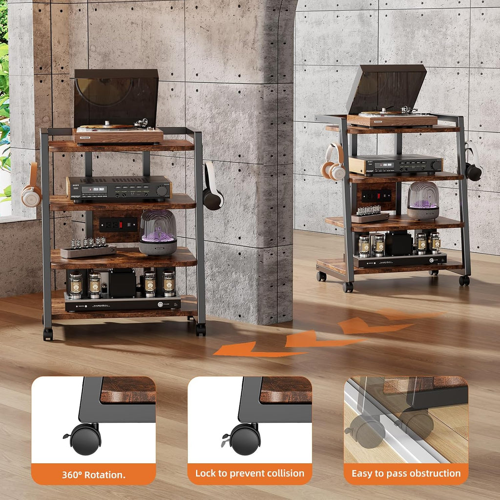 Mobile AV Media Stand with Outlets and 4 Rolling Caster Wheels - Image 3