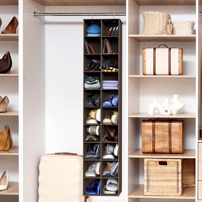 Simple Houseware 20 Section Shelves Hanging Shoes Organizer, Brown | Dual Metal Hooks, 10 Tier, Holds Up to 20 lbs, for Narrow Space - Image 2