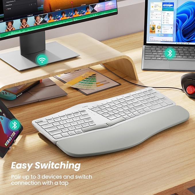 Nulea RT05 Wireless Ergonomic Keyboard, Split Keyboard with Wrist Rest, USB-C Charging, 7-Color Backlight, Natural Typing, Bluetooth and USB Connectivity, Compatible with Windows,Mac - Image 7