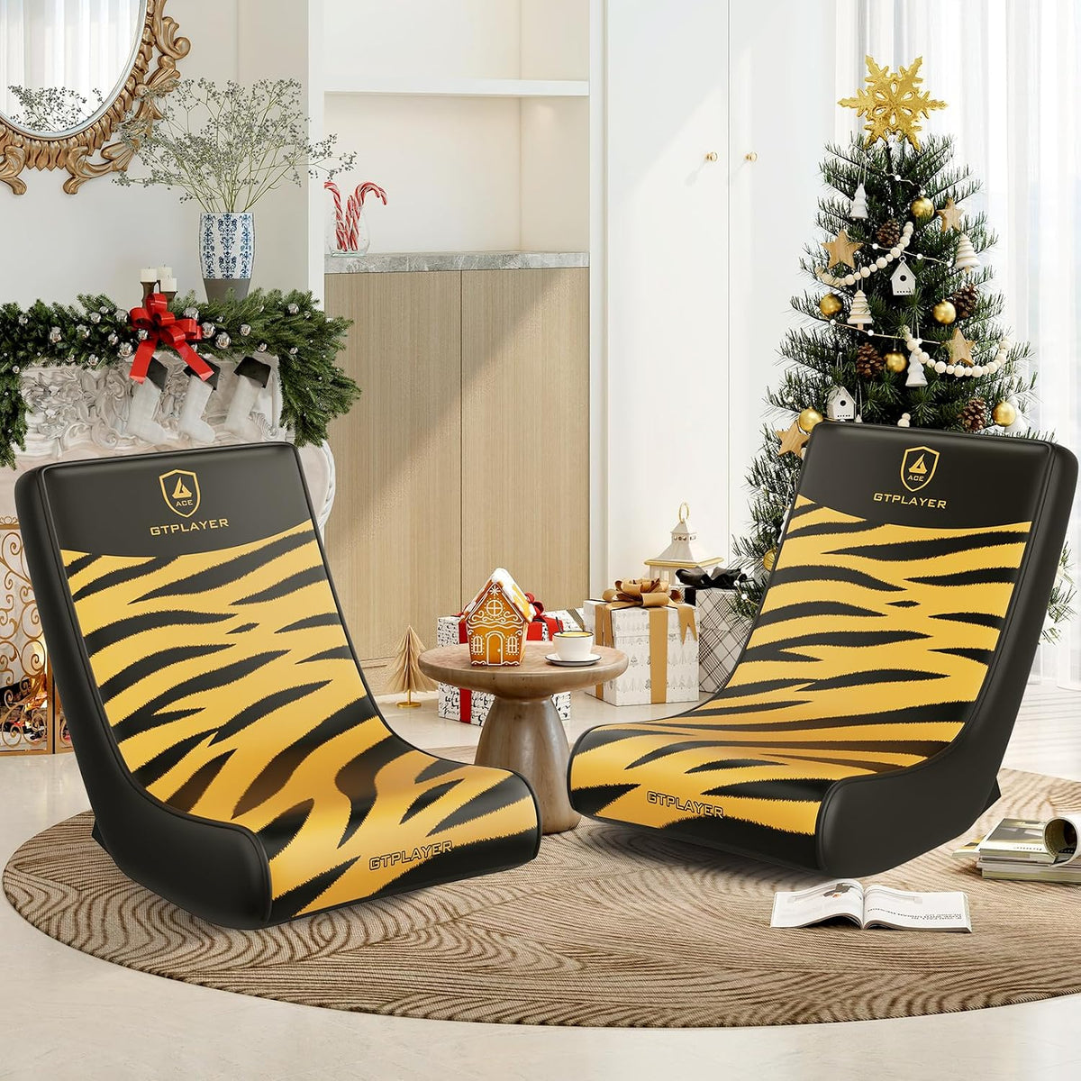 GTPLAYER Floor Rocking Gaming Chair – Floor Rolling Game Chairs with Angle Limiter, Gamer Rocker Floor Seat, Compact & Lightweight, Orange Tiger Patterned (Large) - Image 8