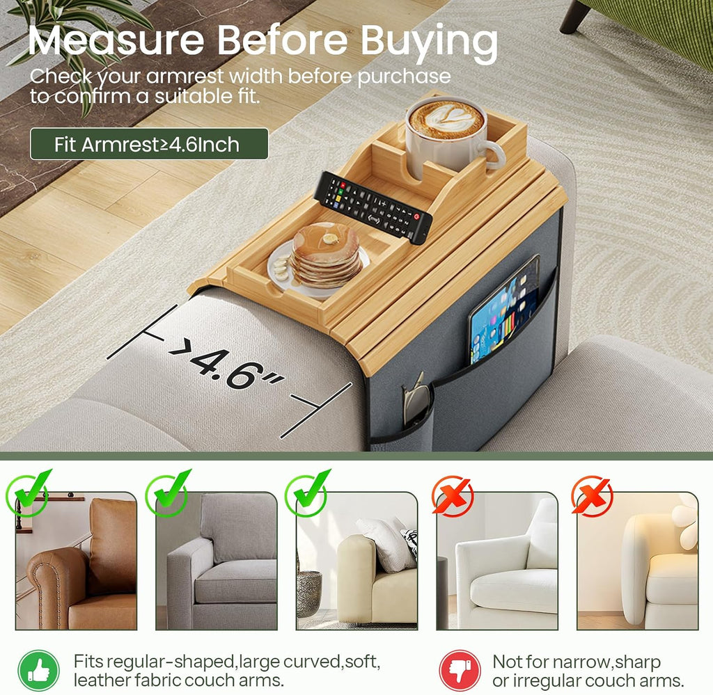 Bamboo Couch Armrest Tray Table, Couch Cup Holder with Couch Caddy - Image 7