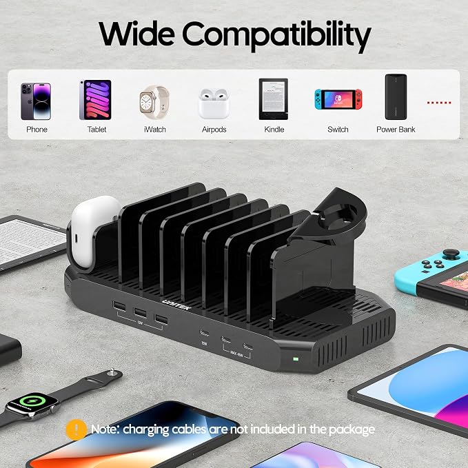 Unitek USB C Charging Station for Multi-Devices, Charger Dock with 2xPD 20W | Type C Charging Station for Multiple Devices, 6 IN 1 Fast Charger Organizer Dock for iPhone iPad Android Tablets All Charging - Image 3