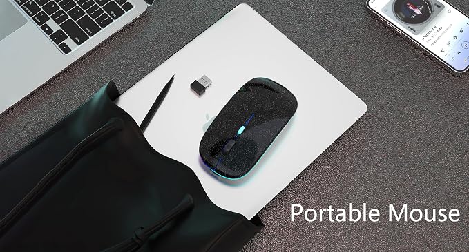 AIKOKOK Wireless Bluetooth Mouse, Rechargeable Dual Mode Mouse, Black Pearl | BT 5.2 & 2.4G USB Receiver, 3 Adjustable DPI,LED Lights,Slim,Silent,Portable Computer Mouse for Laptop,PC,MacBook,iPad,Tablet - Image 8