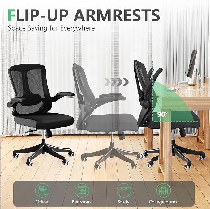 Ergonomic Office Desk Chair High Back Mesh Computer Chair Adjustable Chair | 360° Swivel Adjustable Lumbar Support & Flip-Up Armrests capacity 300 lbs capacity - Image 5