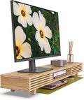 Bamboo 42” Dual Monitor Stand with Sliding Doors Desk Shelf | Ergonomic Relief Easy Assembly Solid Construction Cozy Workplace Computer Setup Desk Organizer High Load-bearing by WELLWENG