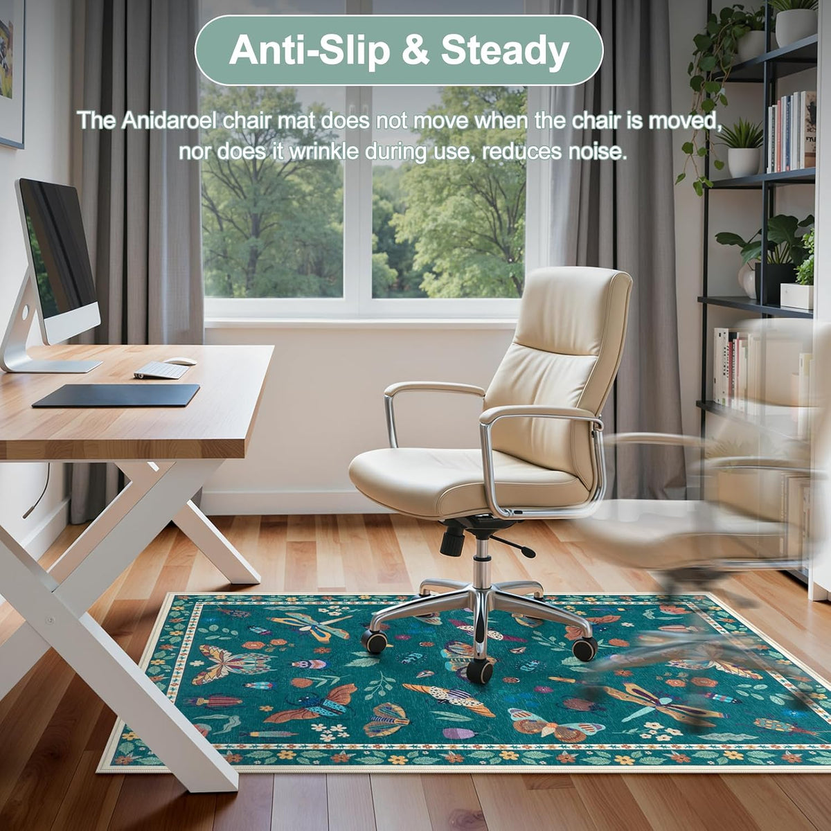 36"x48" Office Chair Mat for Hardwood Floor, Anti-Slip Floor Mat for Office Chairs, Insect Print Office Rugs for Rolling Chairs, Low Pile Dark Green Desk Chair Mats for Hardwood - Image 5