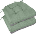 Chair Cushions for Dining Chairs Set of 2, 18"x18"x3", Sage Green | Non-Slip with Ties, Tufted, Faux Linen, Seat Cushions for Dining Room Kitchen Breakfast Nook Indoor Home Office Living Room by FlyGulls