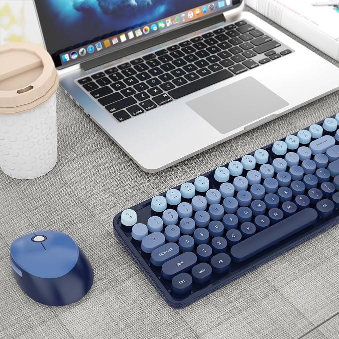 Nowlike Wireless Keyboard and Mouse Combo, Retro Typewriter Keyboard with Round Keycaps, Full-Size Ergonomic, Blue, Ideal for Windows PC, Home, Office, and College, Wireless Keyboard Mouse Combo - Image 9