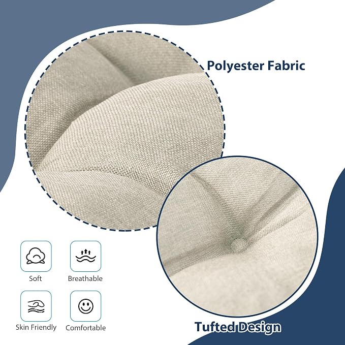 IASEAHK Chair Cushions for Dining Chairs, Seat Cushions for Kitchen Chairs, Indoor Seat Cushions with Ties, Tufted Foam Chair Pads, Non Slip Chair Cushions Set of 6, 15.5" x 15.5" x 4", Beige - Image 3