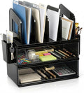 CiWiVOKi Desk Organizer with 4 File Slots and 2 Drawers, Black | File organizer with dual pen holders and storage compartments for mail, documents and office supplies by CiWiVOKi
