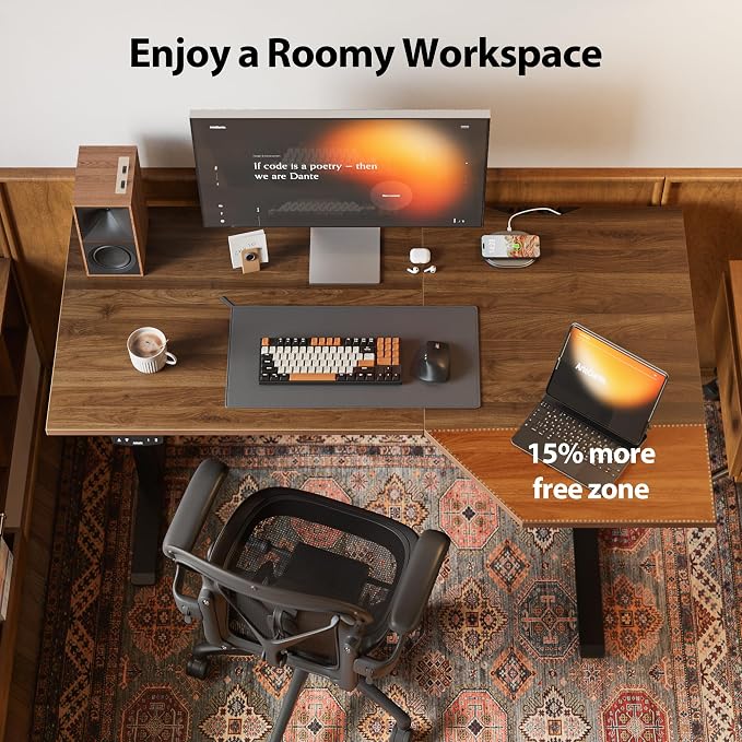 Agilestic 63 x 35 Inch Corner L Shaped Electric Standing Desk, Dark Walnut | Electric Height Adjustable, L-shape Workspace, Sturdy Steel Frame, Memory Preset, Hooks, 154 lbs, Easy Assembly, Splice Board - Image 8