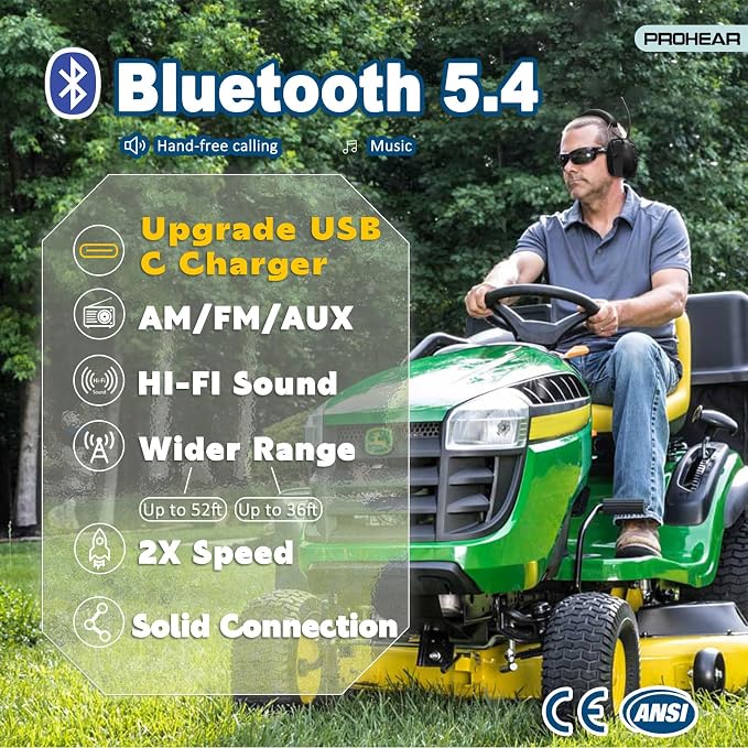 PROHEAR 033 AM FM Bluetooth 5.4 Radio Headphones - USB C Rechargeable 1500mAh Battery - Radio Headset Hearing Protection 31dB SNR - 58Hrs Playtime - Ear Protector for Mowing Lawn, Gifts for Father - Image 2