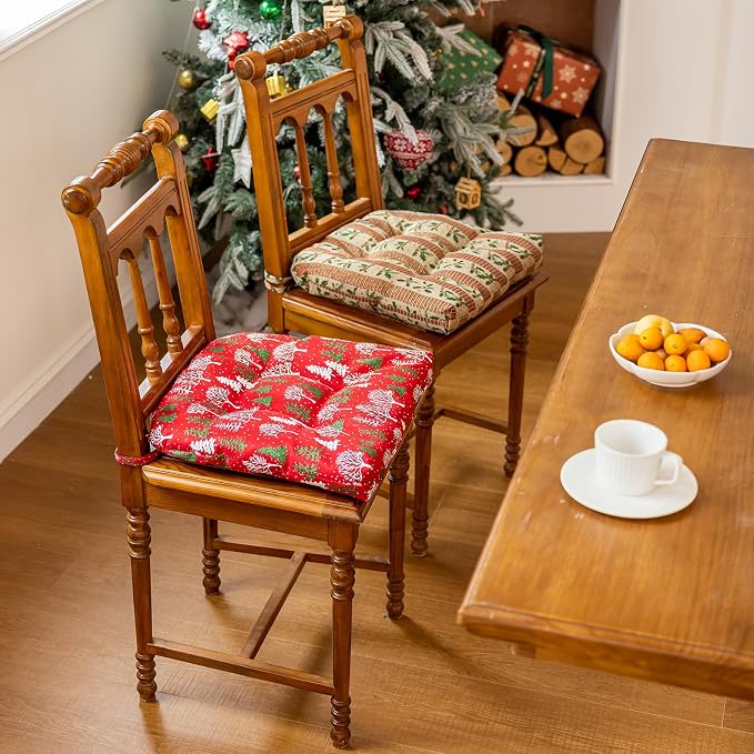 vctops Christmas U-Shaped Chair Cushions with Ties (Pattern B,16"x16") | Soft Comfortable Linen Textured Chair Pads Non Slip Seat Cushions for Indoor Dining Room and Kitchen Chairs - Image 4