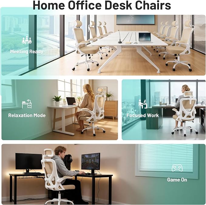Office Chair - Ergonomic Desk Chair Breathable Mesh Chair with 2D Headrest & Adjustable Lumbar Support - Executive High Back Rolling Swivel Computer Gaming Chair with Wheels Flip-up Armrests - Image 8