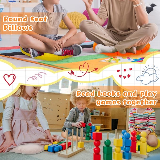 Tinideya 24 Pcs Floor Cushions Classroom,Medium 15.7 Inch,Yellow-Brown | Round Meditation Pillows for Adults Kids, Flexible Seating Nursery Living Room Yoga, Soft Padded Chair Cushion - Image 6