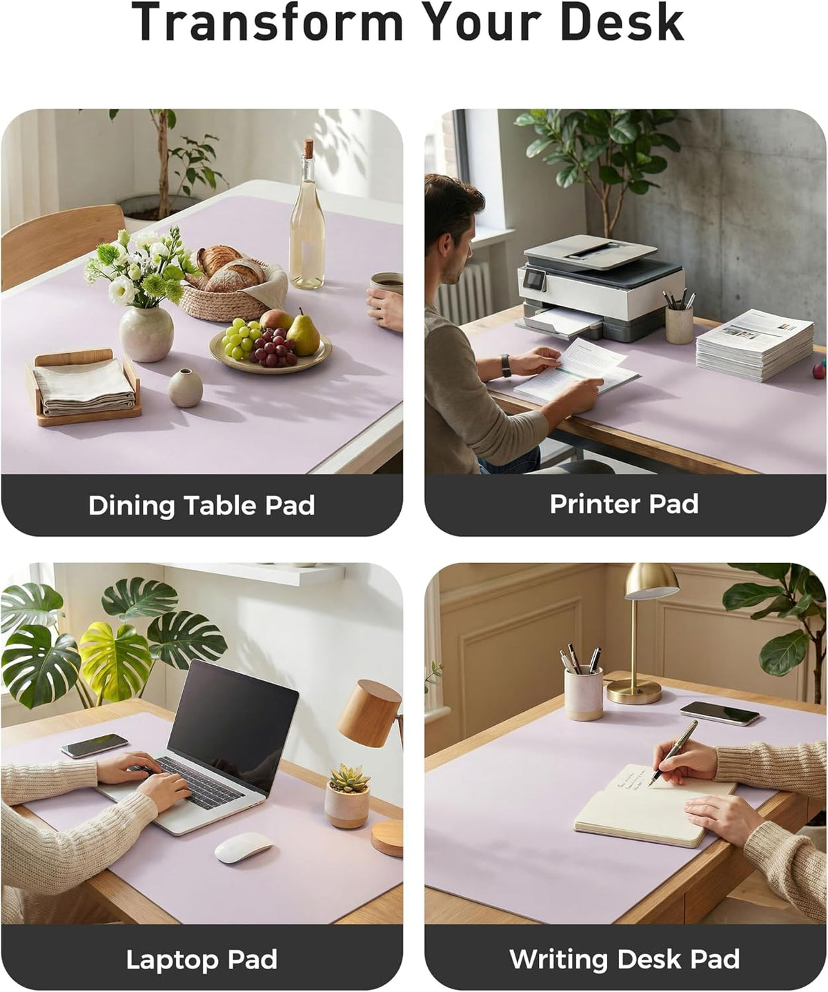 Aothia Faux Leather Desk Mat - Large Mouse Pad, Non-Slip PU Leather Blotter, Waterproof Writing Surface for Office and Home (Soft Lavender, 63" x 17") - Image 6