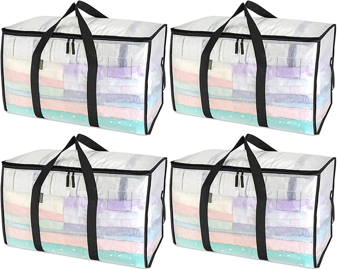 BALEINE 4-Pack Oversized Moving Bags with Reinforced Handles, Heavy-Duty Storage Tote for Clothes, Moving Supplies (Clear, 4-Pack) by BALEINE