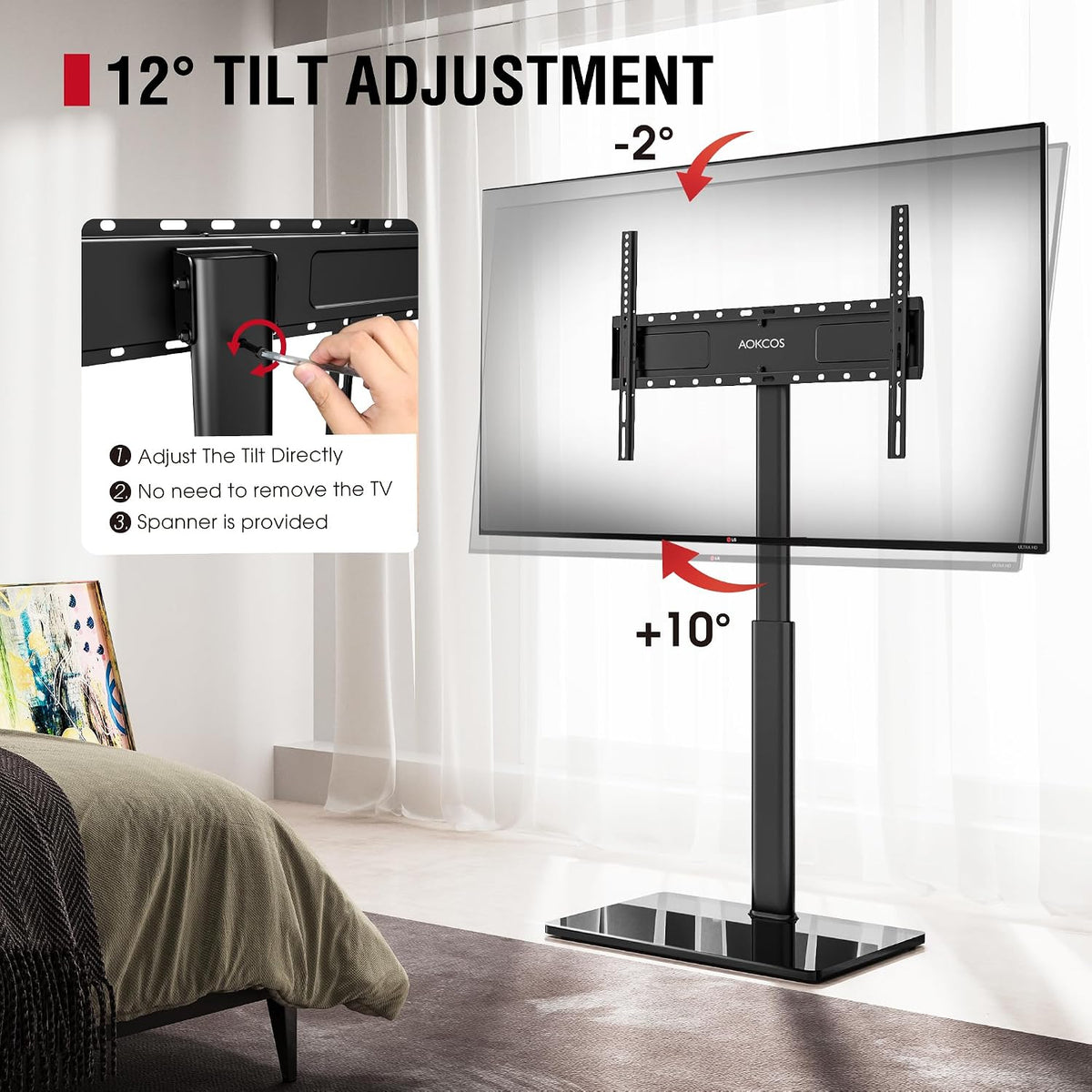 Swivel TV Floor Stand for 43-75 Inches TVs, 10 Level Height Adjustable Corner Extra Tall TV Stand Mount for Living Room/Bedroom, Holds up to 110 lbs,MAX VESA 600x400mm,Black - Image 3
