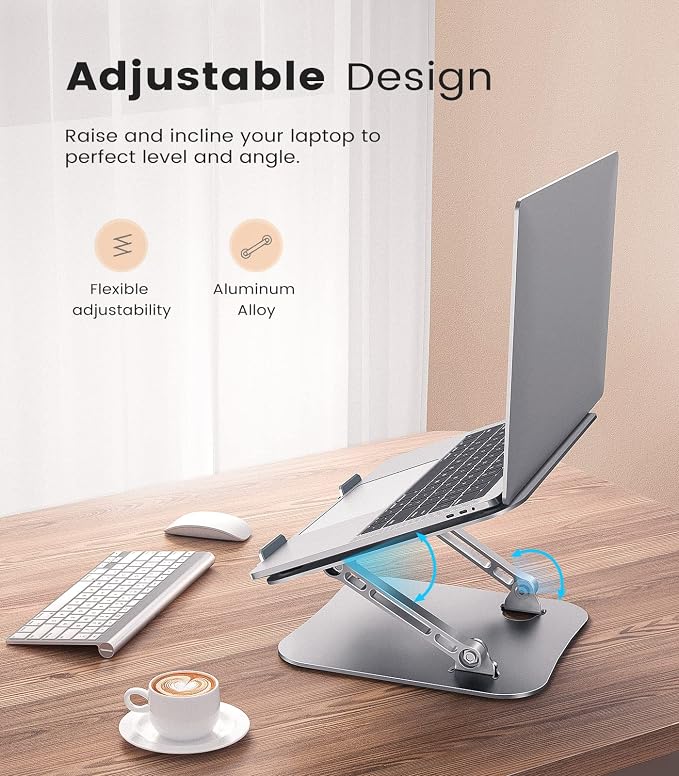 JOIOT Adjustable Aluminum Laptop Stand, Ergonomic Riser for 11-16" Laptops | Free Height Adjustable，Hollow Vent for Fast Cooling, Anti-Slip Silicone Pad, Foldable Portable for Home Office Travel - Image 2