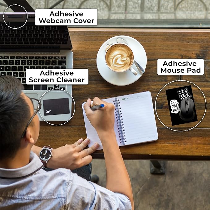Mouse Pad Adhesive Bottom - Sticks to Any Surface - Portable - Webcam Covers and Screen Cleaner Included (Never GIVE UP) - Image 2