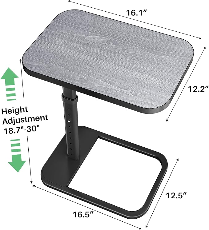 Kitstorack TV Tray Table, Adjustable Height & Rounded Metal Corners, Snack Table for Couch, Sofa, Bed, Chair, Living Room, C Shaped End Side Table for Eating, Dinner or Laptop, Small Spaces, Dark Gray - Image 3