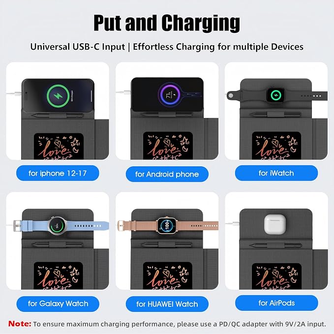 Foldable Wireless Charging Mouse Pad with Writing Tablet,15W Qi Magnetic Fast Charging Travel Mouse Pad,Multi-Functional PU Leather Mat Charging Pad for iPhone Samsung iWatch,Office Home Accessories - Image 5