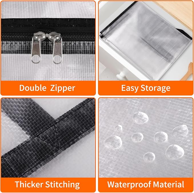 TasticTotes 6 Pack Clear Storage Bags for Comforter, Clothes & Bedding, 60L | Plastic Blanket Storage with Zipper & Handle, Foldable Moving Bags, Closet Organizer and Under-Bed Storage Containers - Image 3