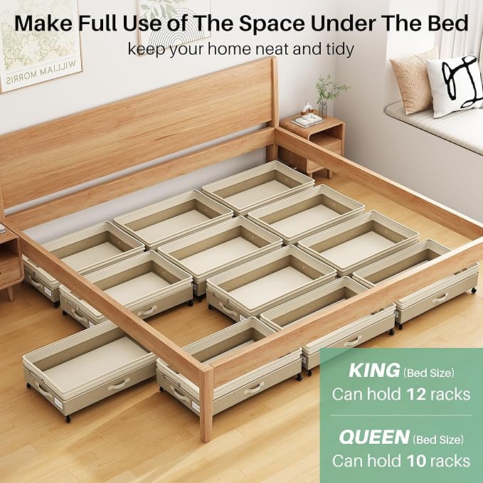 Kitstorack 4 Pack Height-adjustable Under Bed Storage with Wheels, Under Bed Storage Containers,Under Bed Shoe Storage Organizer with Clear Window&Label, Suitable for Clothes Storage, Beige & Linen - Image 8