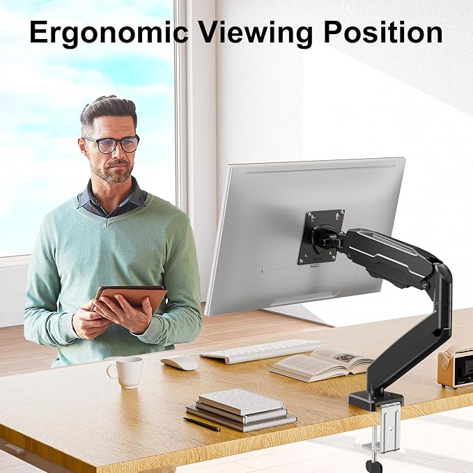 MOUNT PRO Single Monitor Desk Mount - Articulating Gas Spring Arm, Removable VESA Monitor Mount Computer Monitor Stand with Clamp and Grommet Base Fits Max 32 Inch Screen, VESA 75x75, 100x100, Black - Image 8