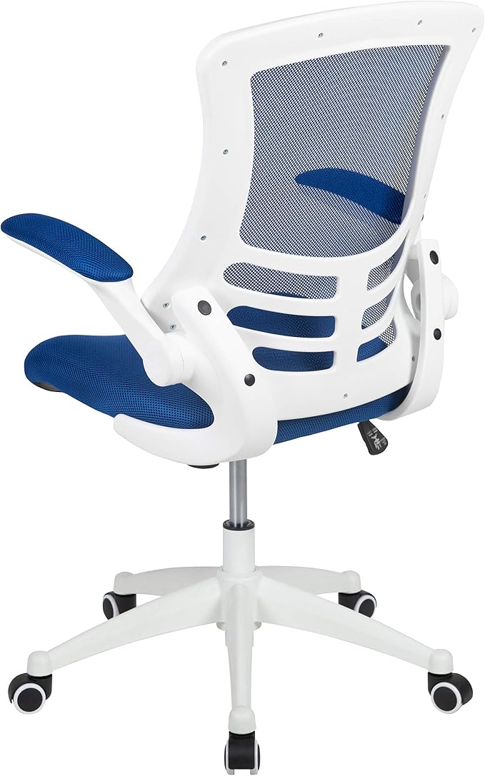 Flash Furniture Kelista Office Chair, Ergonomic, Mid-Back, White Frame, Blue Mesh with Swivel | White Frame, Mid-Back, Flip-Up Arms, Mesh Back - Image 9
