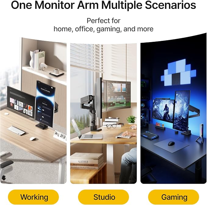 monTEK Dual Monitor Mount Tall Monitor arms for 17 to 35 Inch Screen | Adjustable Heavy Duty Monitor Desk Mount for 2 Monitors, Holds 35 Lbs, with Cable Management, VESA 75/100mm - Image 9