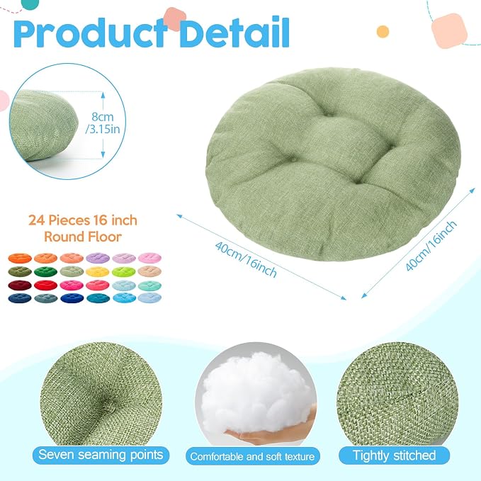 Fumete 24 Pcs Round Floor Cushions for Classroom Kids,Pastel Rainbow | 16 Inch Diameter, Students Flexible Seating Pillows, Home Daycare School Reading Yoga Meditation, Soft Cushioned - Image 3