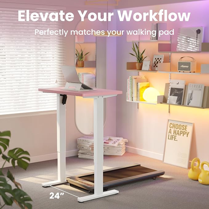 HUANUO 32x19 Inch Small Electric Standing Desk, Adjustable, Pink | 176 Lbs Capacity, Rounded Corners, Wheel-Ready Feet, Compact Desktop, Apartment Workspace, 28.3–46.5 Inch Height Range - Image 4