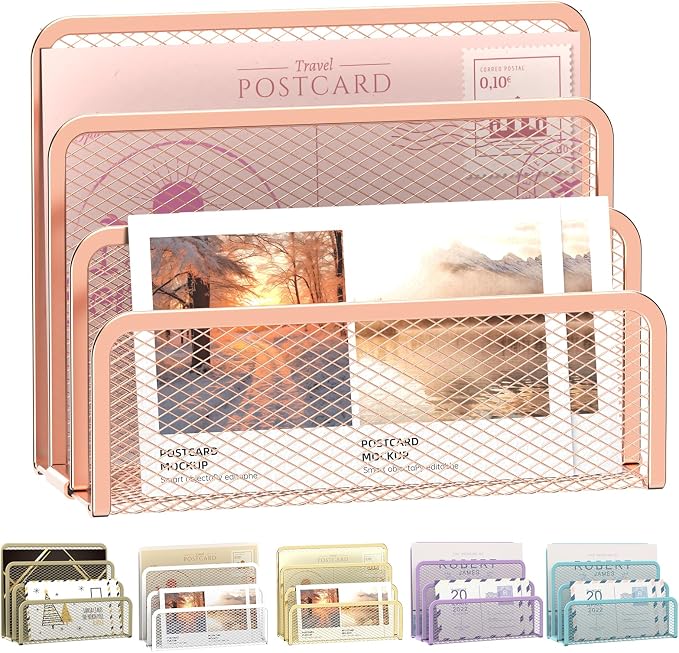 Mail Organizer Countertop for Desk, Mail File Holder with 3-Slot, Rose Gold | Metal Mesh Mail Sorter for Letters, Envelopes, Bills, and Files for Home Offices, Classroom Organization by SUPEASY