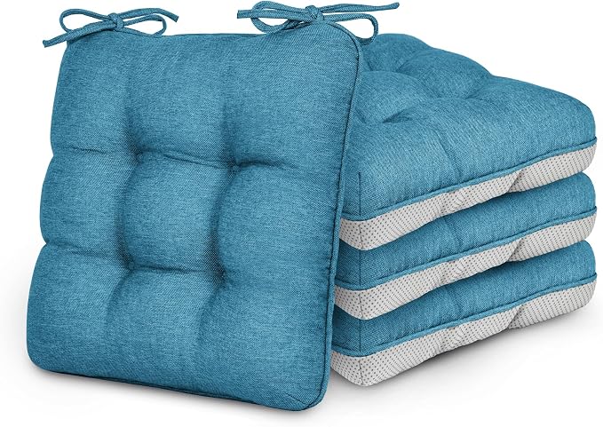 Love's cabin Memory Foam Chair Cushions Set of 4, 19 Inch, Blue | 19"x19"x3.5", Indoor & Outdoor Chair Seat Pads with Non-slip Bottom and Ties, for Dining, Kitchen, Office and Patio Chair by Lovescabin