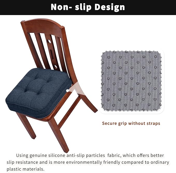 GOFORIT Memory Foam Cushion，Square Seat Cushions for Dining Chairs,Non-Slip Chair Pads with Removable Cover, 16'' x 16'', 4 Pack,Dark Blue - Image 4