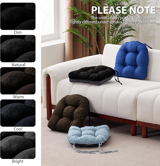 IASEAHK Chair Cushions for Dining Chairs, Seat Cushions for Kitchen Chairs, Indoor Seat Cushions with Ties, Tufted Foam Chair Pads, Non Slip Chair Cushions Set of 4, 15.5" x 15.5" x 4", Black - Image 7