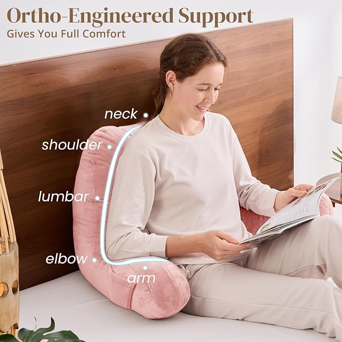 Sasttie Reading Pillow for Bed, Back Pillow for Sitting Up, Peach Pink | 21" Backrest Support Cushion for Couch, Sofa, and Floor, Dorm Essentials, OEKO-TEX, Adjustable Down Alternative Fill - Image 4