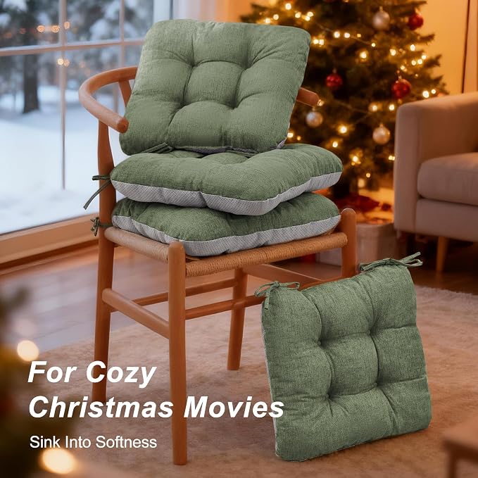 Love's cabin Memory Foam Chair Cushions Set of 4, 15.5 Inch, Green | 15.5"x15.5"x3.5", Indoor & Outdoor Chair Seat Pads with Non-slip Bottom and Ties, for Dining, Kitchen, Office and Patio Chair - Image 6