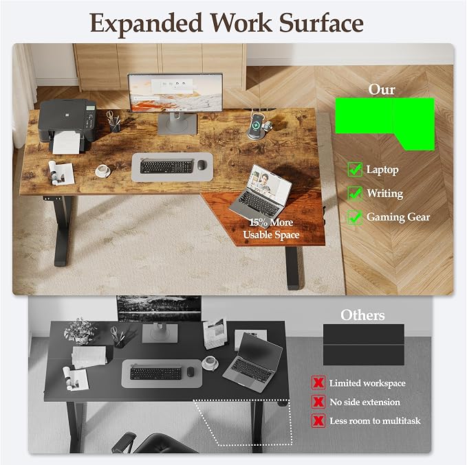 Klicelor L Shaped Standing Desk 63 x 35.4 Inch, Electric Height Adjustable Corner Desk for Home Office Workstation, Ergonomic Sit Stand Computer Table with Memory Controller, Rustic Brown - Image 4
