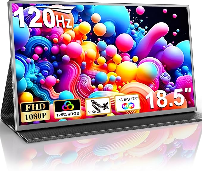 COOLHOOD 18.5 Inch FHD USB-C HDMI 120Hz Portable Monitor | Travel Portable Monitor for Laptop 、PC、PS5、Xbox, Portable Screen with Cover Stand, VESA Compatible by COOLHOOD
