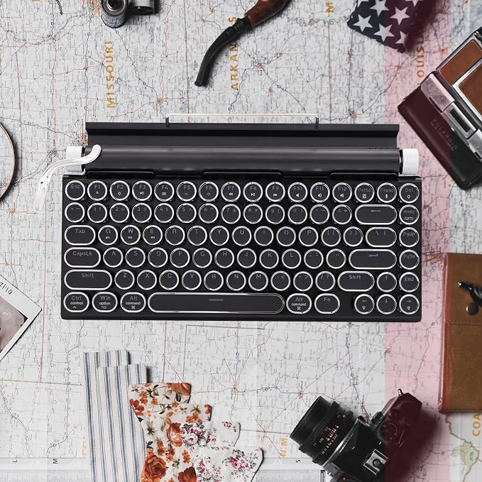 Adventurers Typewriter Style Retro Mechanical Keyboard LED Backlight 83 Keys Bluetooth 5.0 Blue Axis, Suitable Desktop Computers/Laptops Mac/Mobile Punk Keys, Black, 12.8 x 6.6 x 1.6 inches - Image 5