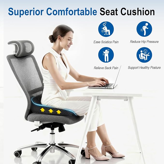 Lofty Aim Car Seat Cushion for Driving, Memory Foam Driver Seat Cushion | Car Seat Cushion for Long Driving Comfort, Driver Seat Pillow Adds Height and Support for Cars, Trucks, Office Chairs, Black - Image 2