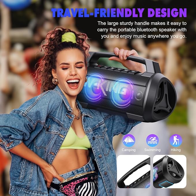 W-KING Portable Bluetooth Speaker, 120W Peak Loud Bass Boombox Outdoor | 70W Subwoofer, Stereo Pair, Deep Bass, 4 Drivers, IPX6, BT5.4, EQ, 42H, RGB, TF, Wireless Outdoor Speaker, 110dB Party Music - Image 9