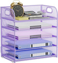 5-Tier Stackable Paper Organizer with Handle, Purple | Metal Mesh Letter Tray, Elegant Desk File Sorter for Office, Home & Classroom Organization by Kinkota