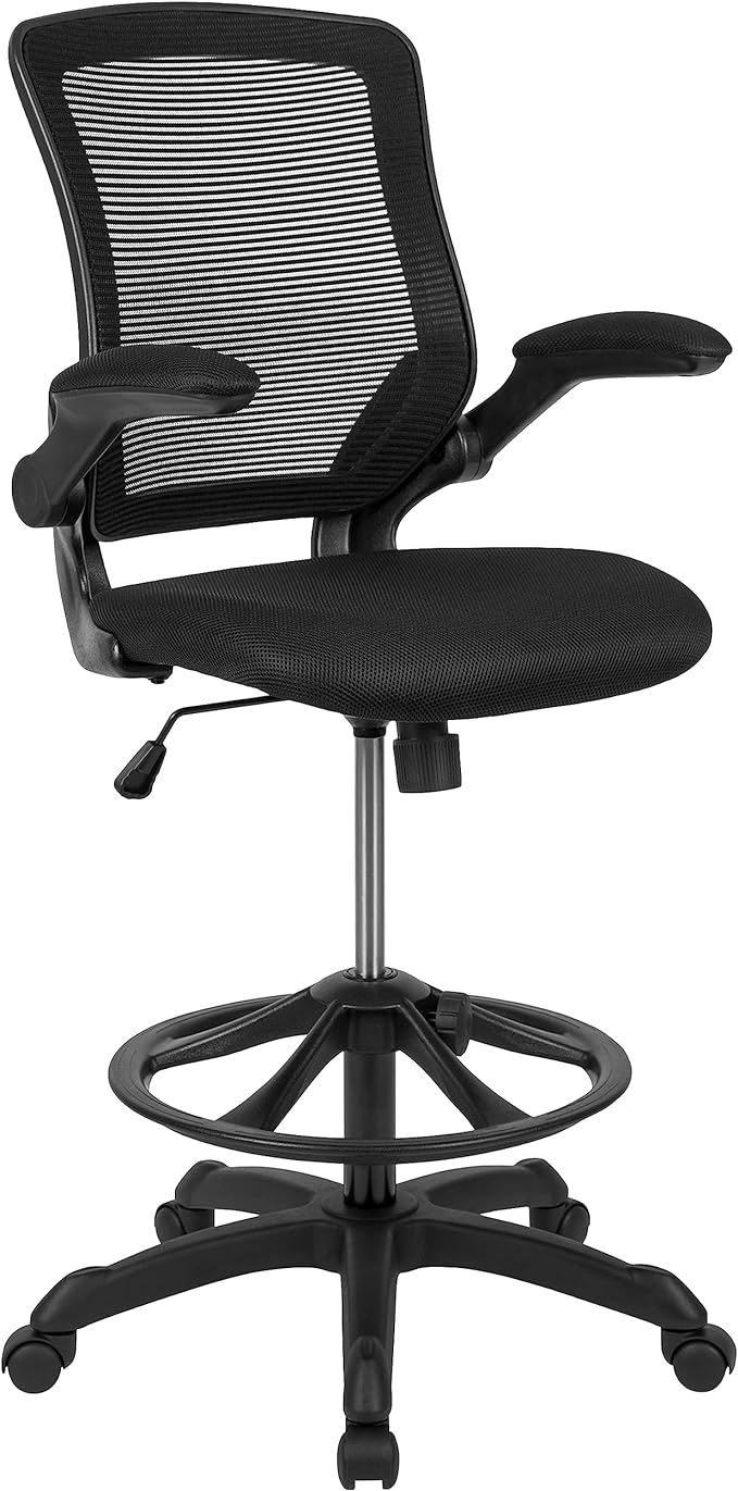 Flash Furniture Kale Mid-Back Swivel Office Chair with Adjustable Foot Ring, Lumbar Support, and Seat Height, Ergonomic Mesh Executive Chair, Black by FlashFurniture