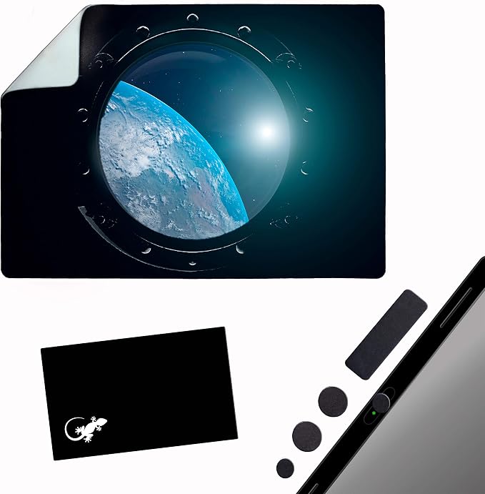 Mouse Pad Adhesive Bottom - Sticks to Any Surface - Portable - Webcam Covers and Screen Cleaner Included (Space Window) by GeckoTravelTech