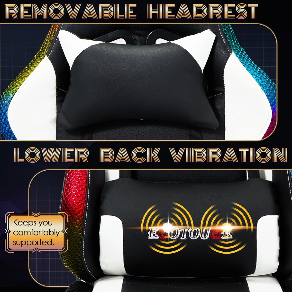 Racing Style RGB LED Lights Gaming Chair with Footrest - Image 6