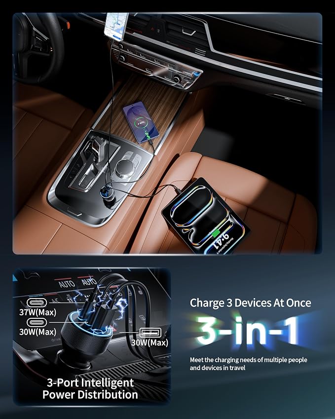 Car Charger USB C, 3 Port 67W Dual USB-C & USB-A Car Phone Charger Adapter | Fast Charging Cigarette Lighter Accessories, for iPhone 17/16/15/14/13/12/11 Pro Max,iPad, Galaxy S26/S25/S24,Pixel, Android - Image 4